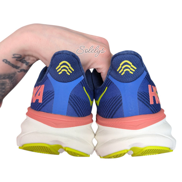 HOKA ONE ONE Clifton 9 Evening Sky Coral Blue Run Walking Sneaker Womens 9B - Picture 7 of 12